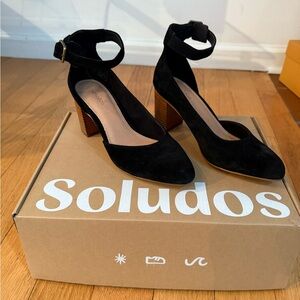 Soludos Black Suede Ankle Strap Heels